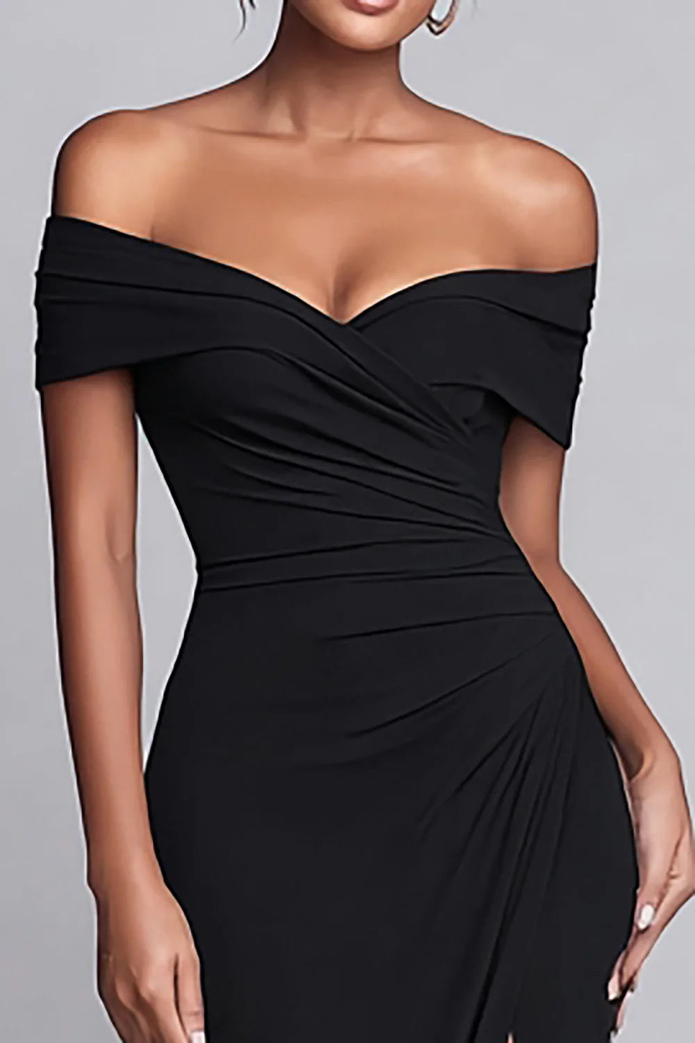 Elegant Off-the-Shoulder Ruched High-Slit Mermaid Maxi Dress Prom Dress