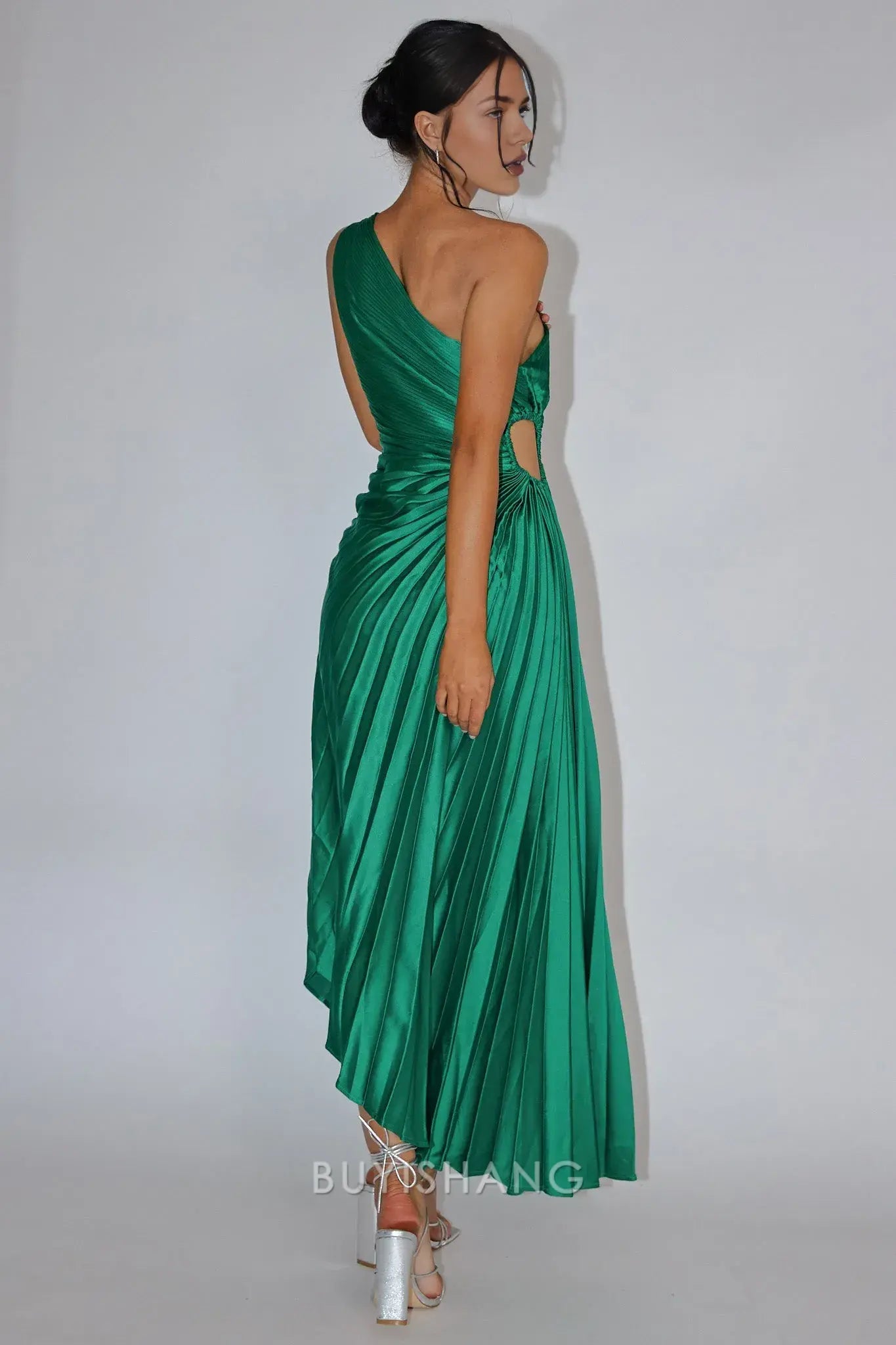 Elegant One - Shoulder Cut - Out Pleated Asymmetrical Length Maxi Dress prom dress