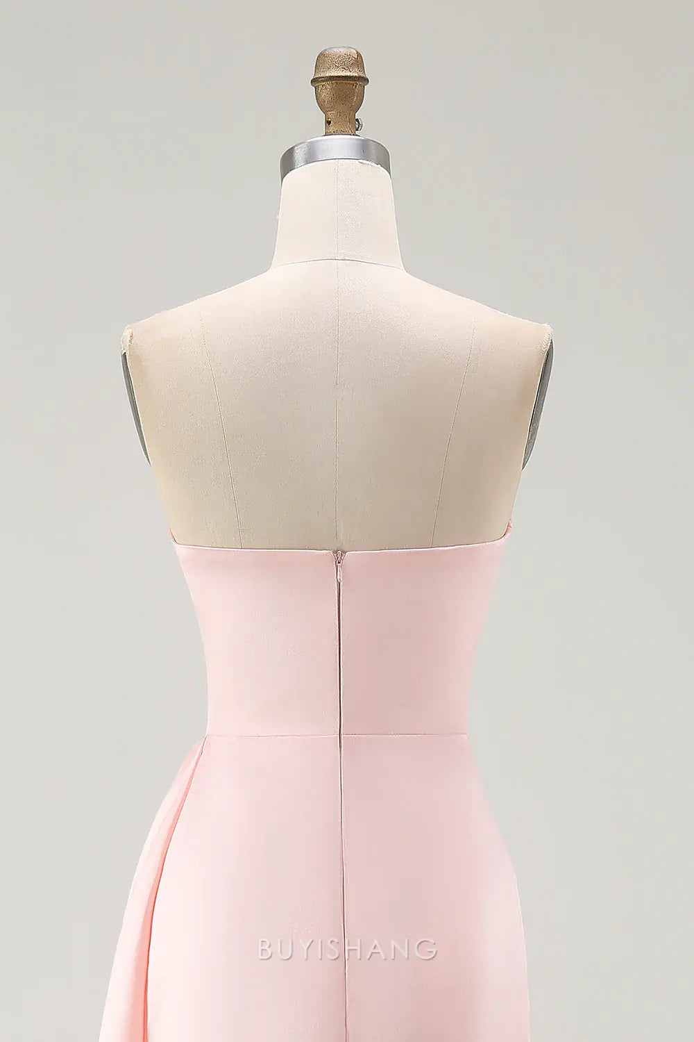 Elegant Pink Satin Strapless Mermaid Long Formal Dress with Side Cape Prom Dress