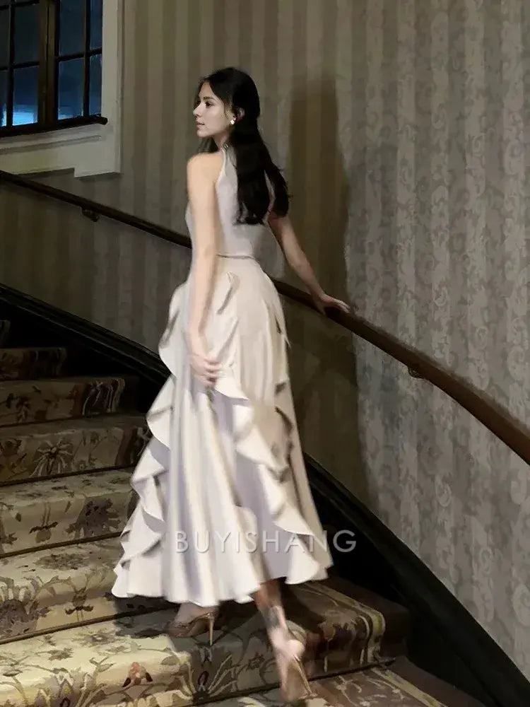 Buyishang Elegant Pretty A Line Ruffles Ankle Length Pink Evening Dress Prom Dresses