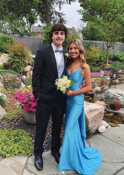 Buyishang Elegant Pretty Mermaid Spaghetti Straps Blue Backless Long Party Dresses Prom Dresses