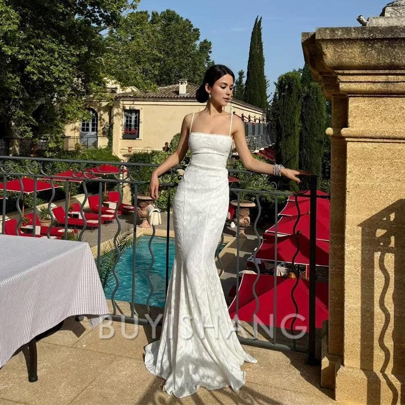 Buyishang Elegant Pretty Mermaid Spaghetti Straps Long Lace Party Dresses Prom Dresses