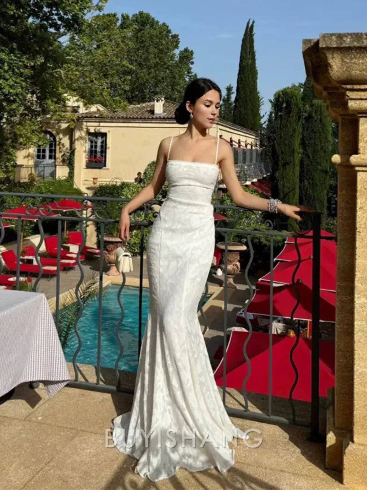 Buyishang Elegant Pretty Mermaid Spaghetti Straps Long Lace Party Dresses Prom Dresses