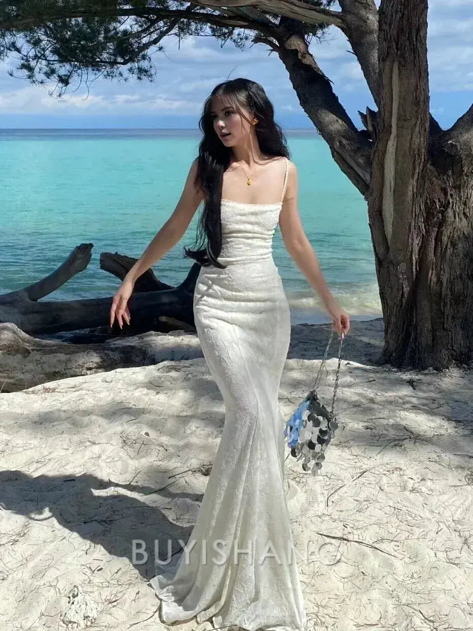 Buyishang Elegant Pretty Mermaid Spaghetti Straps Long Lace Party Dresses Prom Dresses