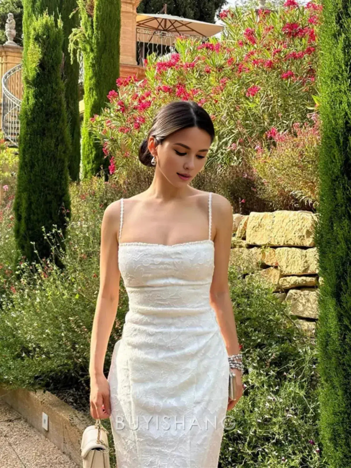 Buyishang Elegant Pretty Mermaid Spaghetti Straps Long Lace Party Dresses Prom Dresses