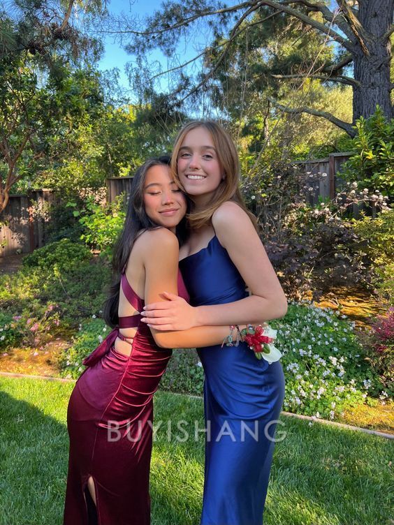 Buyishang Elegant Pretty Sheath Straps Burgundy Slit Long Evening Dress Prom Dresses