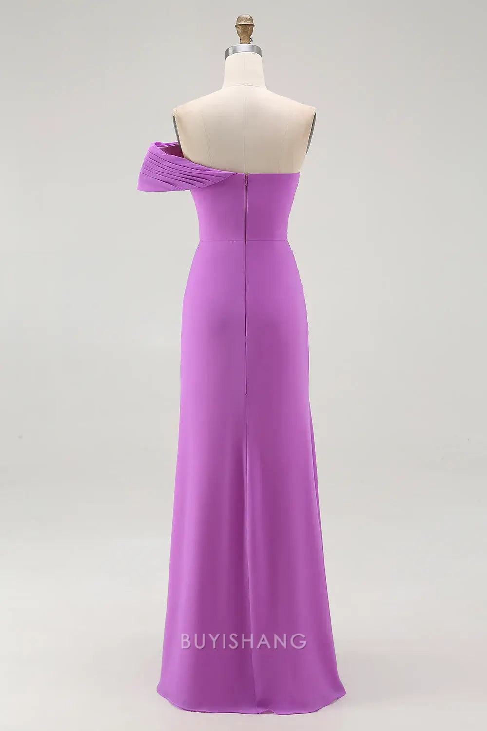 Elegant Purple One Shoulder Ruched Mermaid Long Formal Dress with Slit Prom Dress