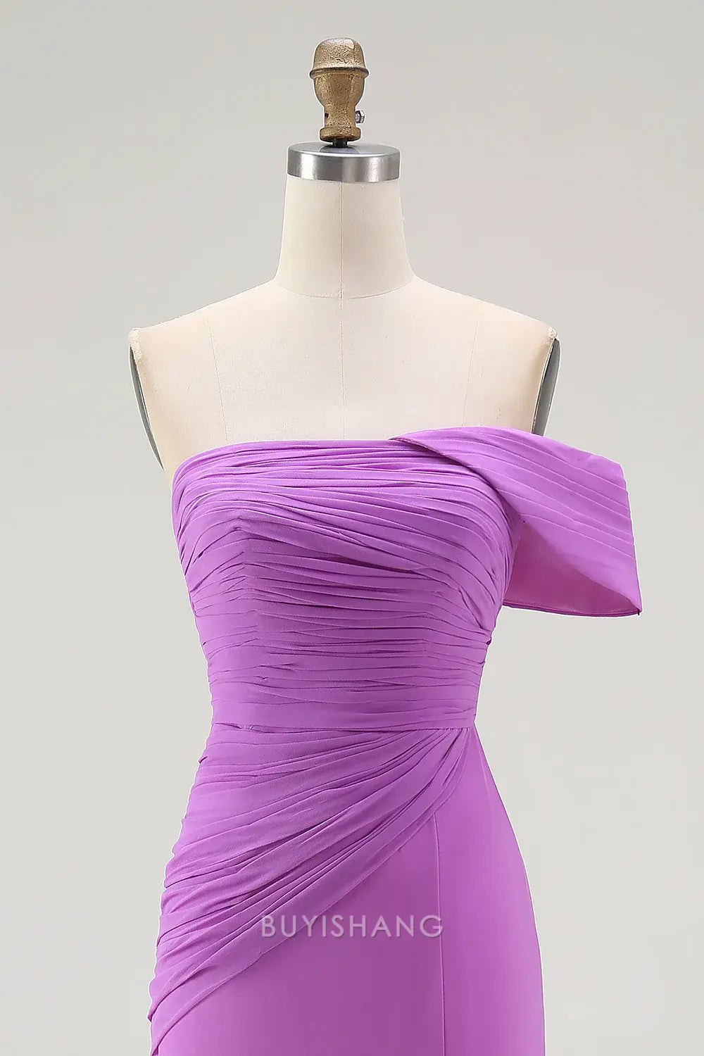 Elegant Purple One Shoulder Ruched Mermaid Long Formal Dress with Slit Prom Dress
