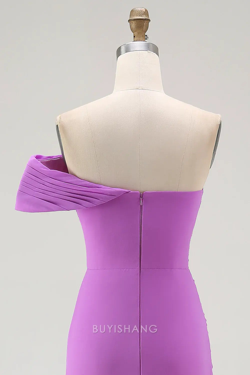 Elegant Purple One Shoulder Ruched Mermaid Long Formal Dress with Slit Prom Dress