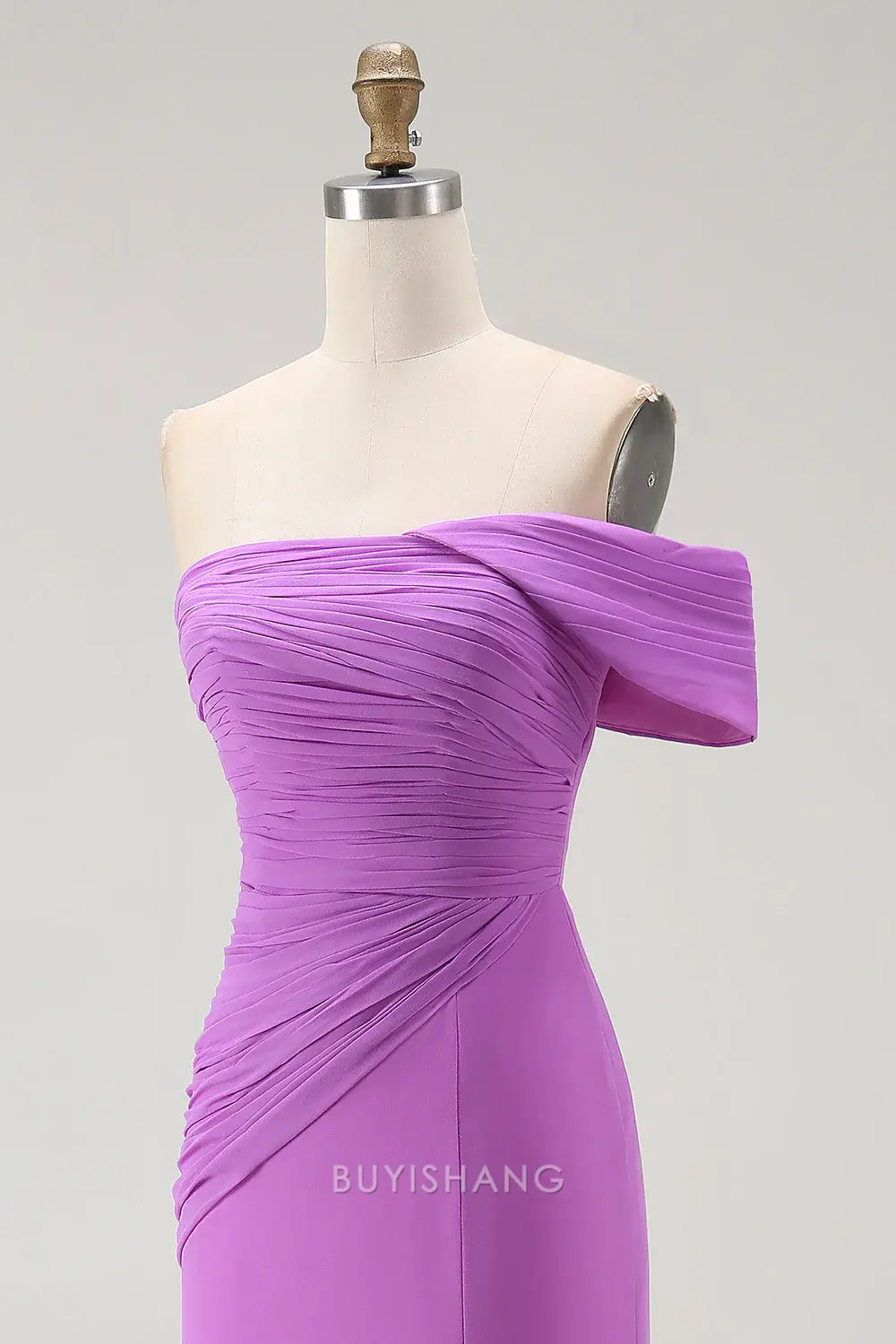 Elegant Purple One Shoulder Ruched Mermaid Long Formal Dress with Slit Prom Dress