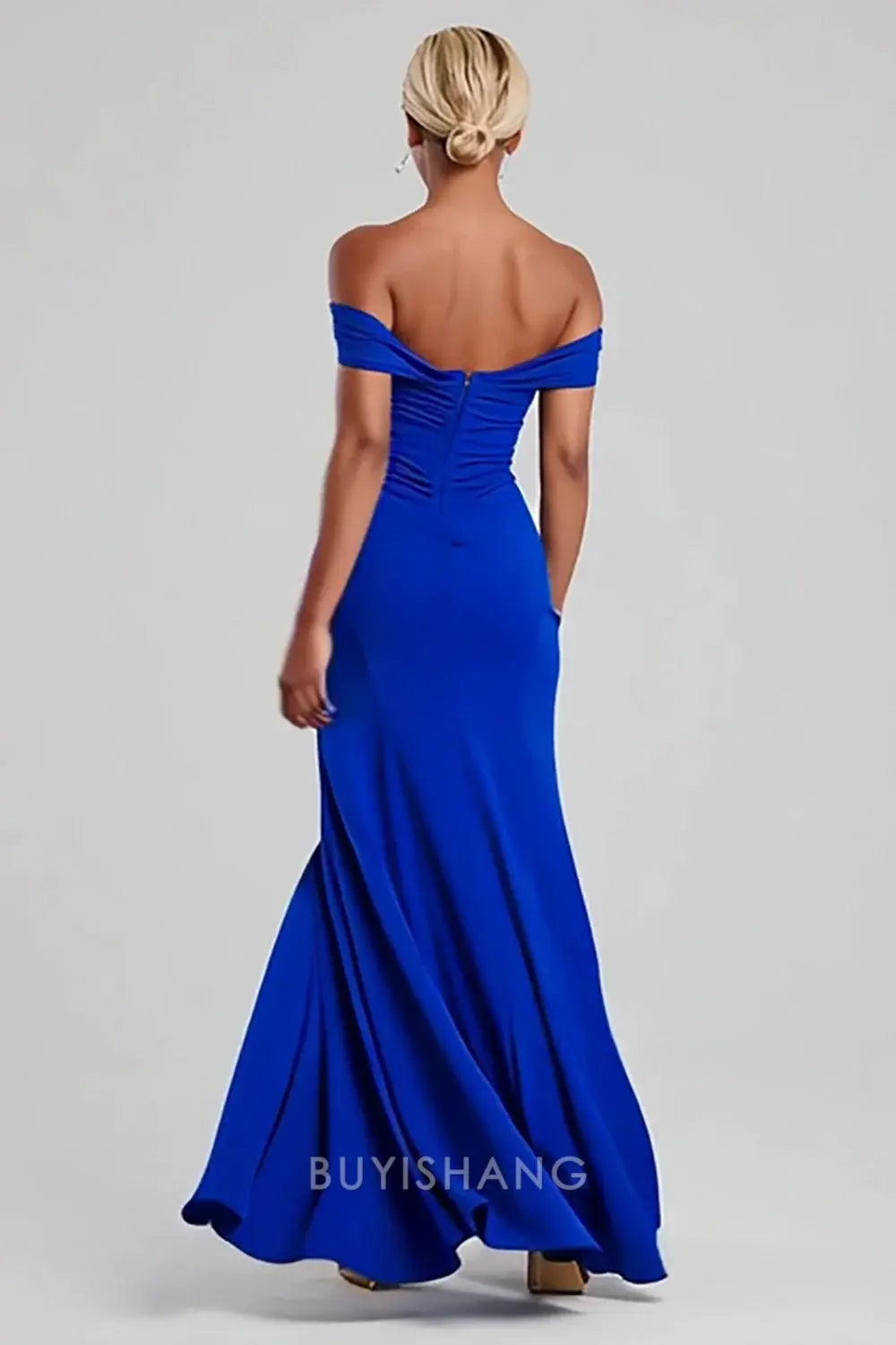 Elegant Royal Blue Off the Shoulder Mermaid Long Formal Dress with Slit Prom Dress