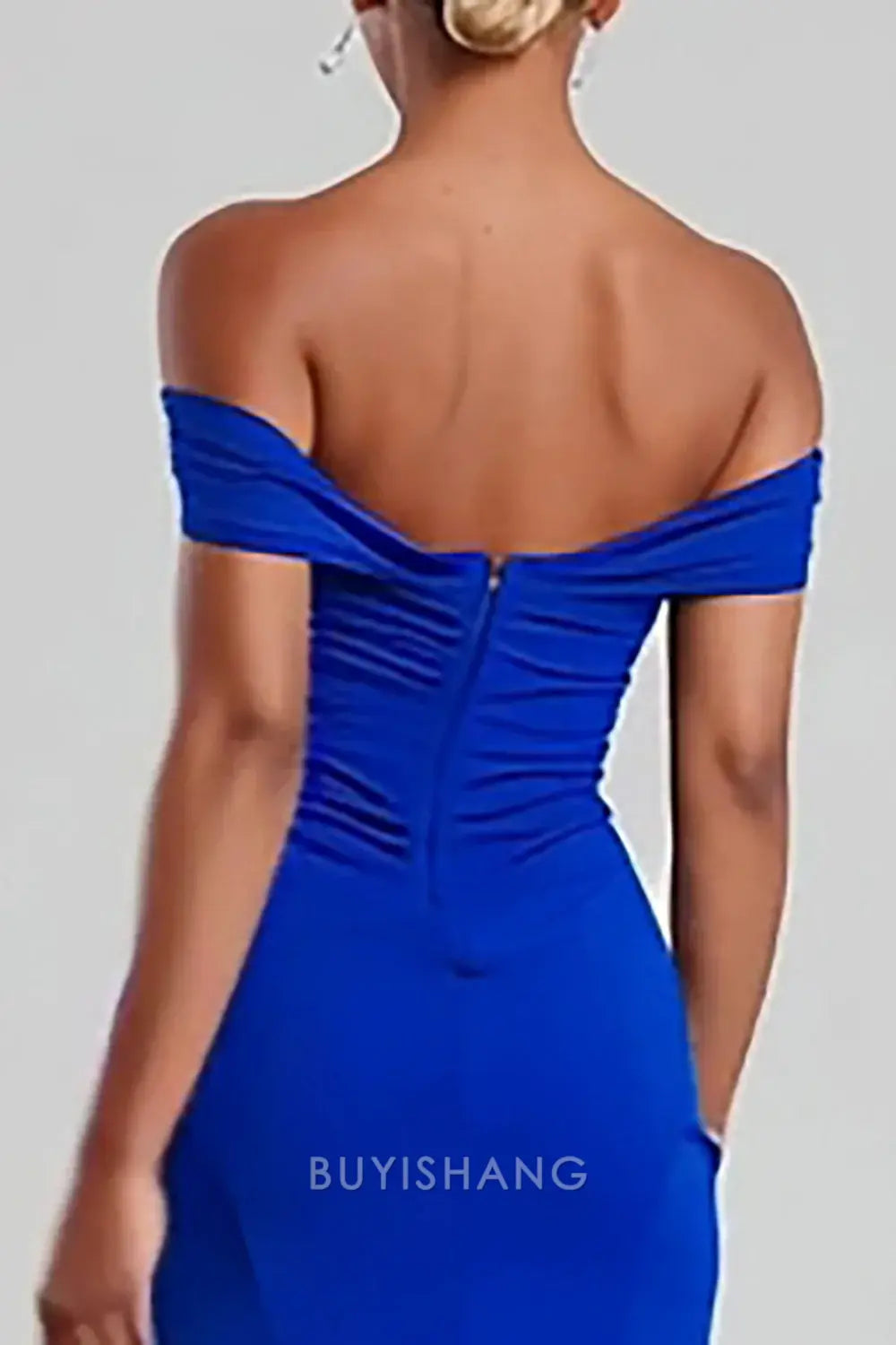 Elegant Royal Blue Off the Shoulder Mermaid Long Formal Dress with Slit Prom Dress