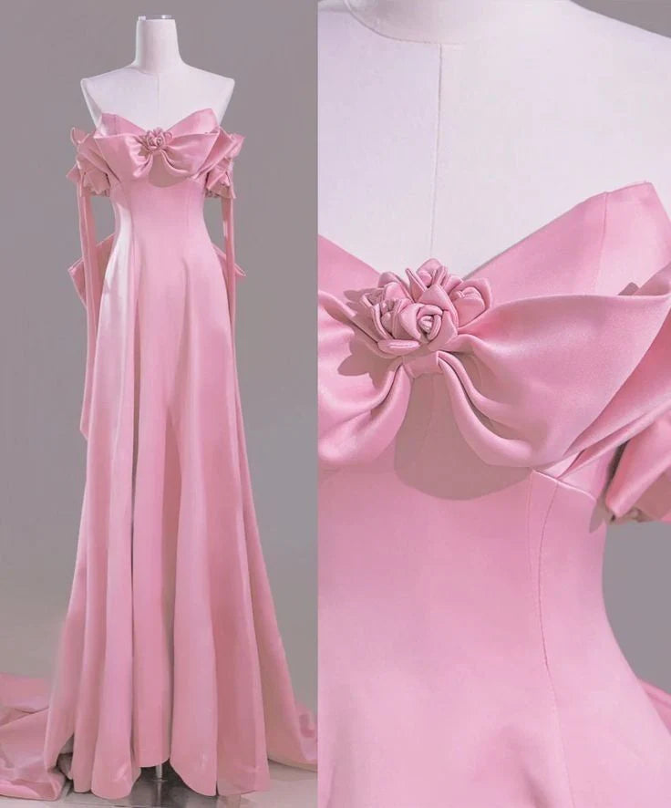 Buyishang Elegant Sexy A Line Sweetheart Pink Satin Long Prom Dress Evening Dress Formal Dress
