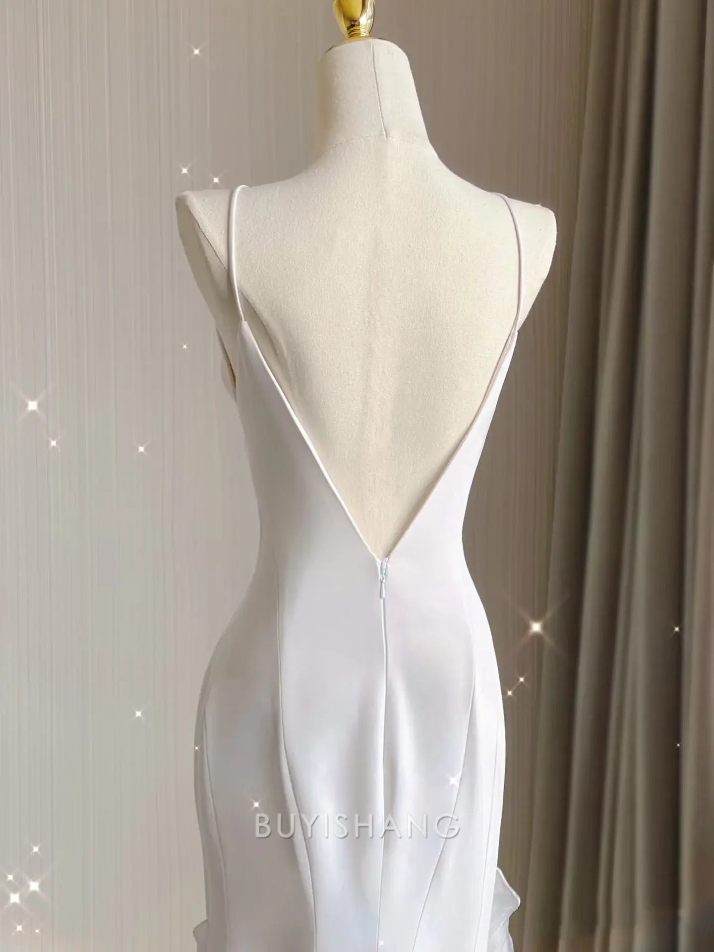 Buyishang Elegant Sexy Mermaid Scoop Satin Night Party Dress White Long Prom Dresses
