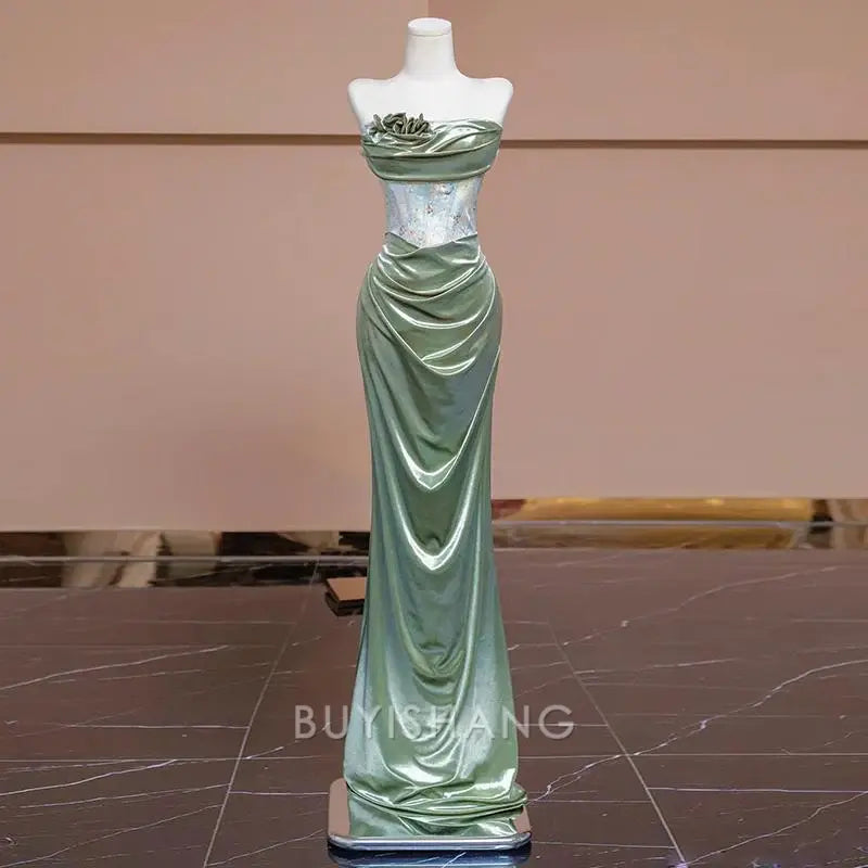 Buyishang Elegant Sexy Mermaid Sweetheart Green Long Evening Dress Satin Prom Dresses