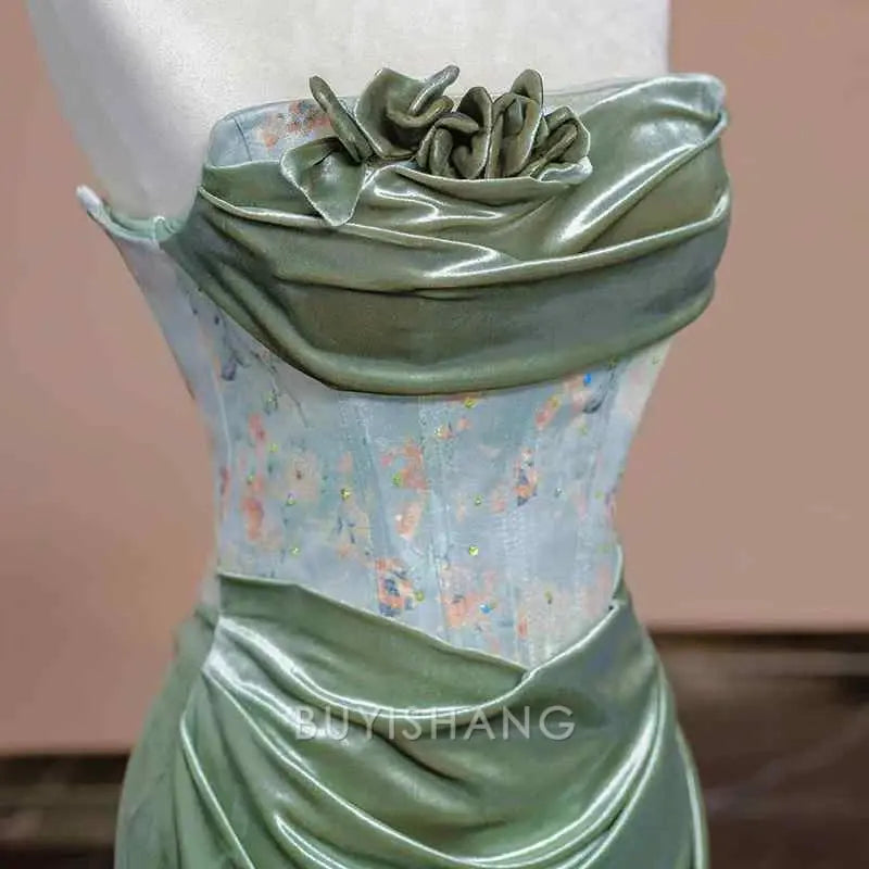 Buyishang Elegant Sexy Mermaid Sweetheart Green Long Evening Dress Satin Prom Dresses