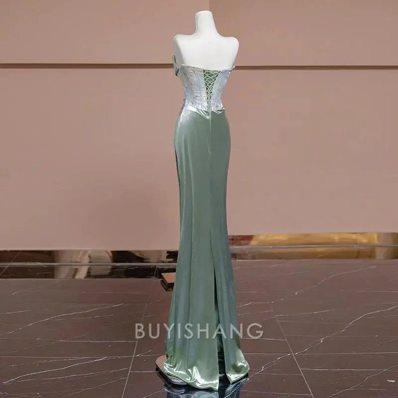 Buyishang Elegant Sexy Mermaid Sweetheart Green Long Evening Dress Satin Prom Dresses