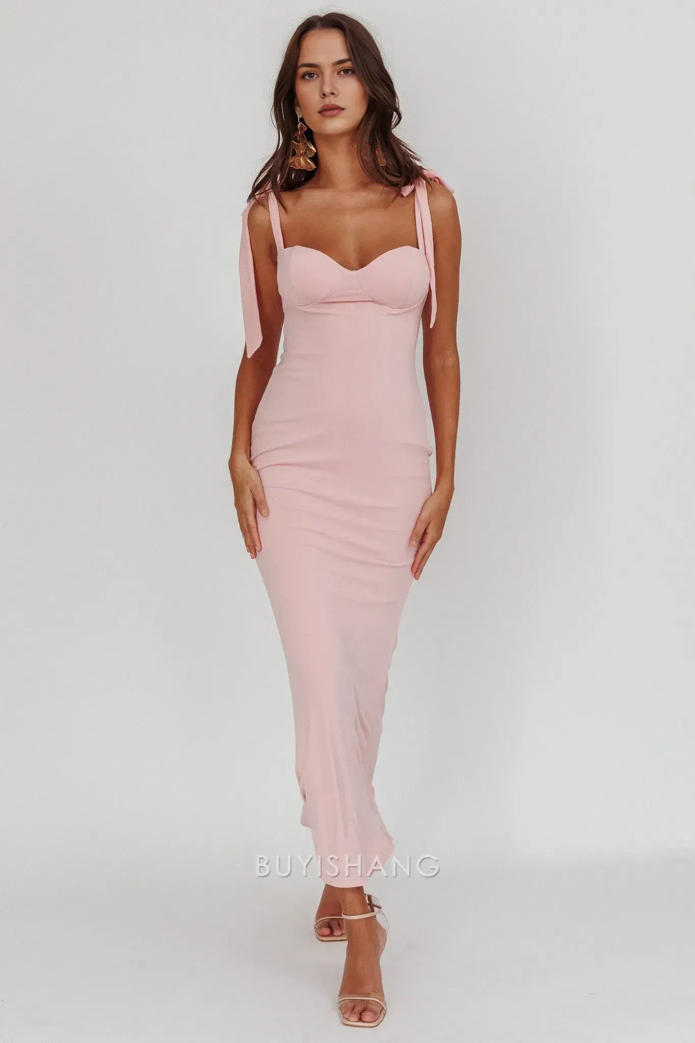 Elegant Sheath/Column Bow Strap Sweetheart Neck Maxi Dress prom dress