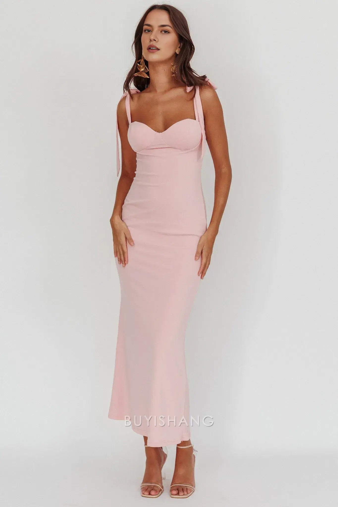 Elegant Sheath/Column Bow Strap Sweetheart Neck Maxi Dress prom dress