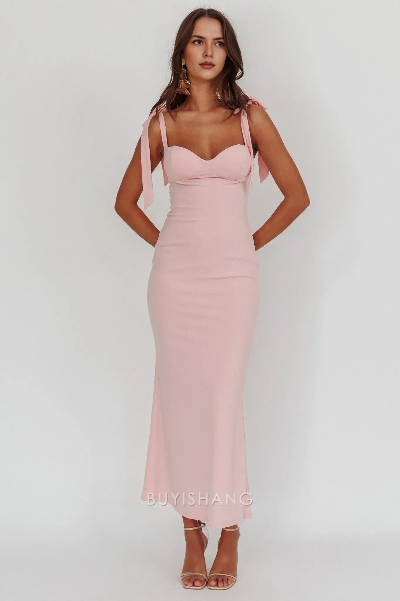 Elegant Sheath/Column Bow Strap Sweetheart Neck Maxi Dress prom dress