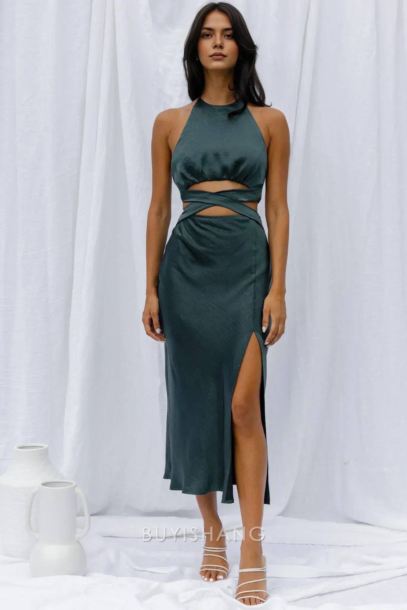 Elegant Sheath/Column High Neck Cutout Maxi Dress with Side Slit prom dress