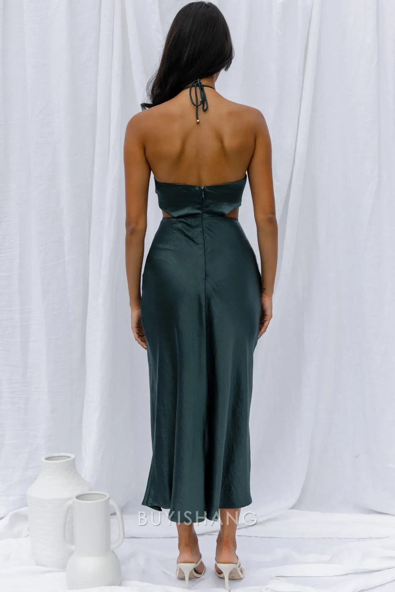 Elegant Sheath/Column High Neck Cutout Maxi Dress with Side Slit prom dress