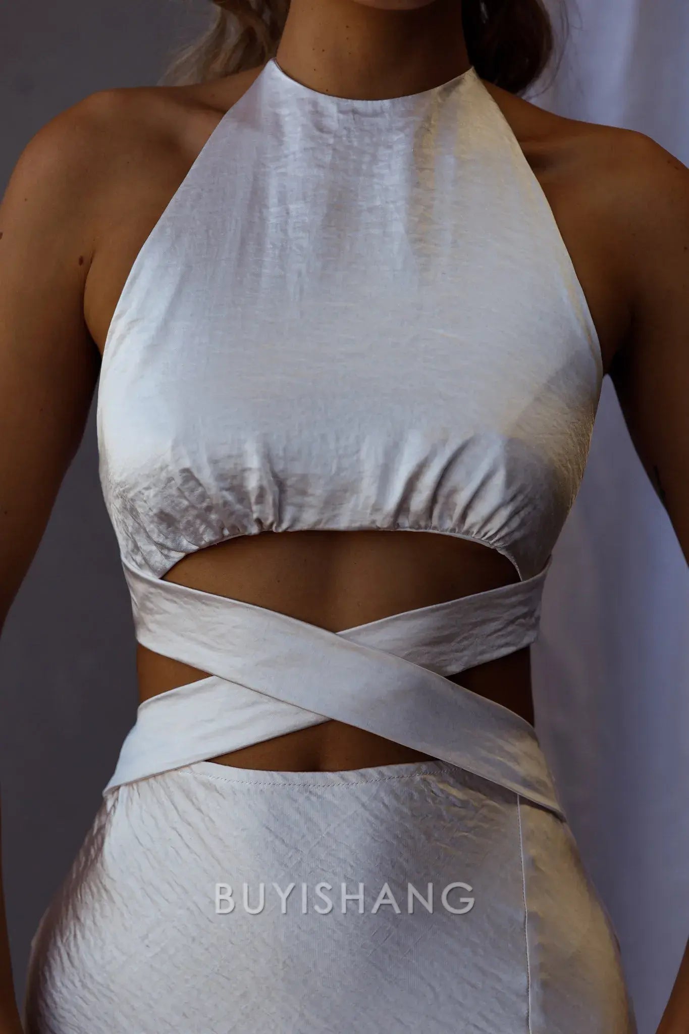 Elegant Sheath/Column High Neck Cutout Maxi Dress with Side Slit prom dress