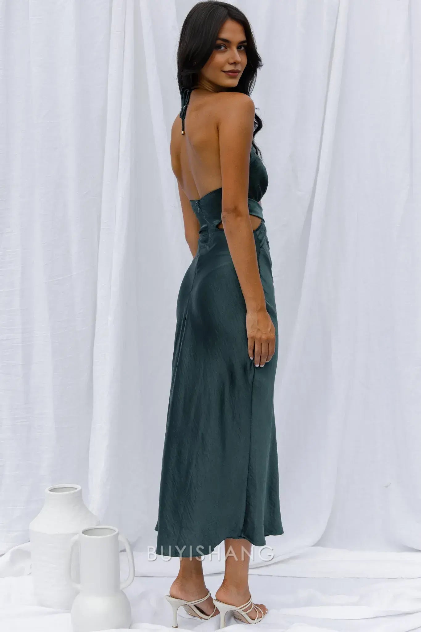 Elegant Sheath/Column High Neck Cutout Maxi Dress with Side Slit prom dress