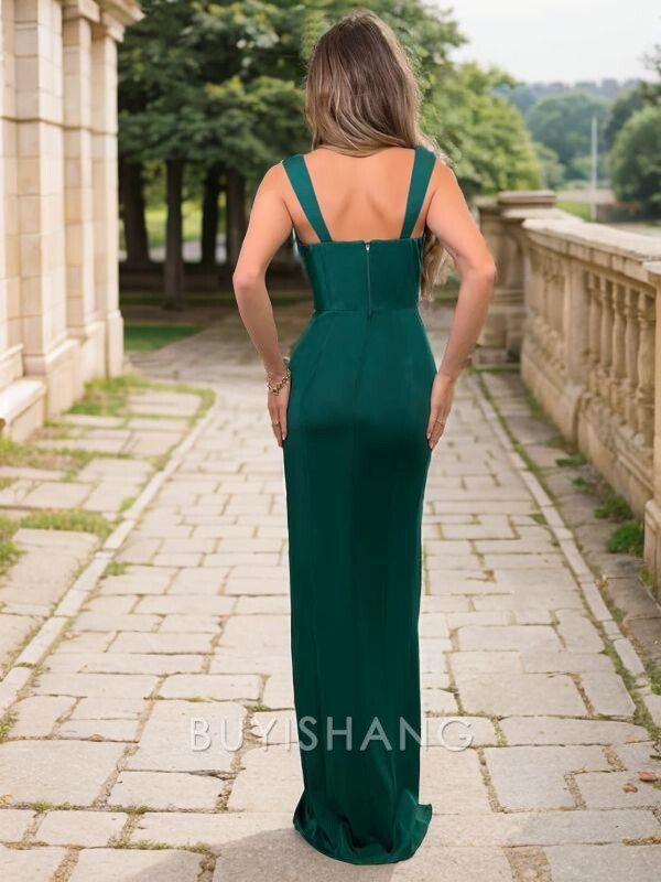 Elegant Sheath/Column Silk like Satin Straps Sleeveless Floor-Length Dresses Prom Dress