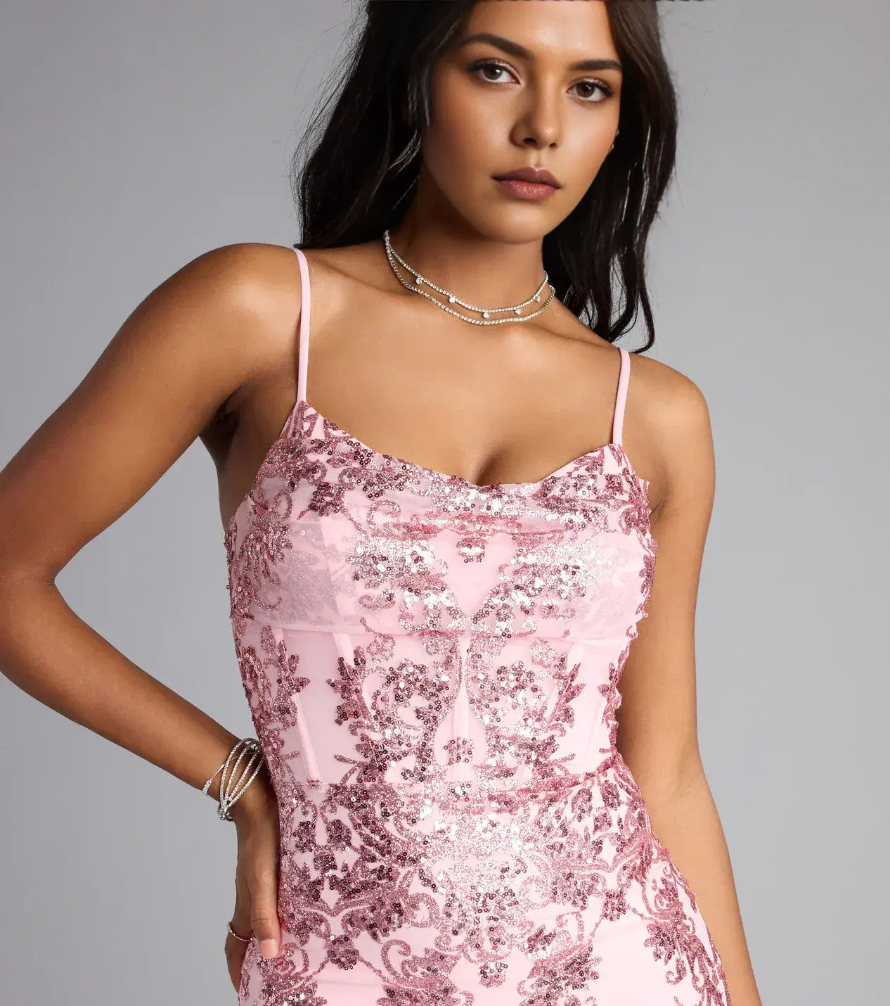 Elegant Sheath/Column Spaghetti Strap Glitter Sequin Corset Mini Dress Prom Dress