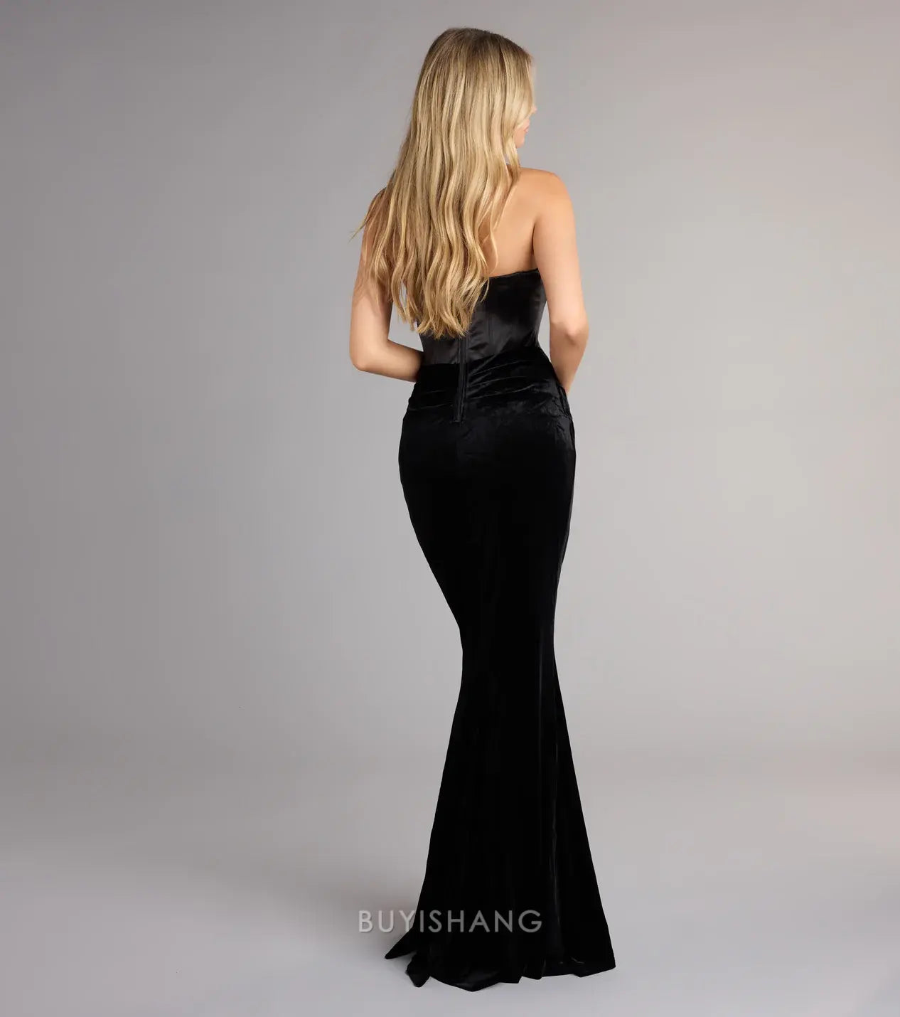 Elegant Sheath/Column Strapless Velvet Mermaid Maxi Dress with Corset Bodice Prom Dress