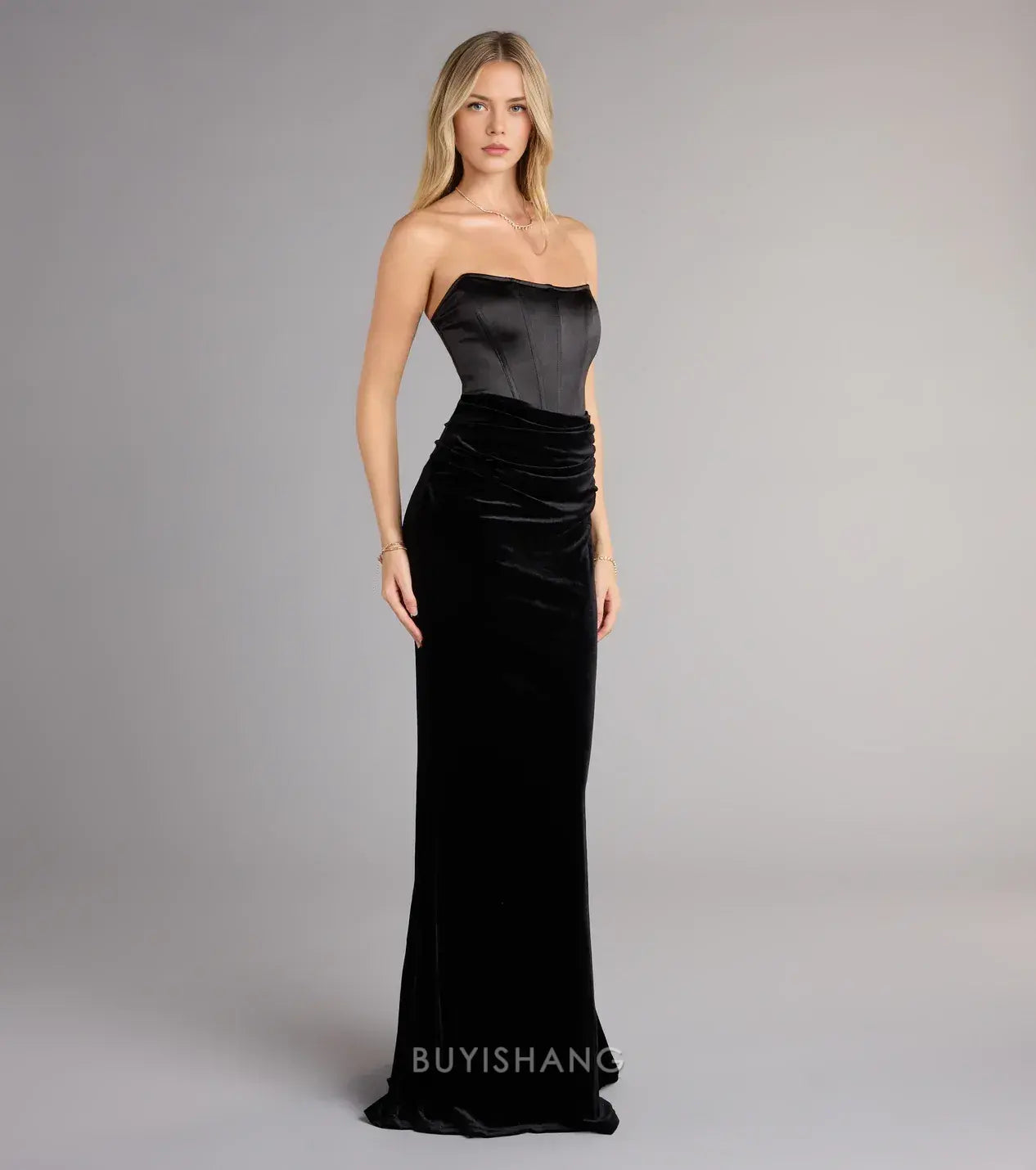 Elegant Sheath/Column Strapless Velvet Mermaid Maxi Dress with Corset Bodice Prom Dress