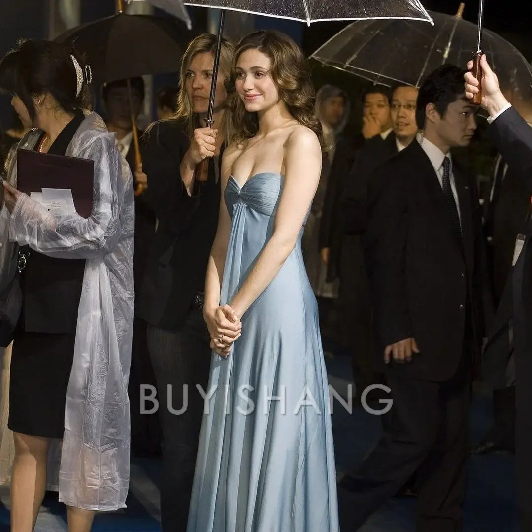 Buyishang Elegant Simple A-Line Sweetheart Blue Satin Long Prom Dresses Formal Evening Dress