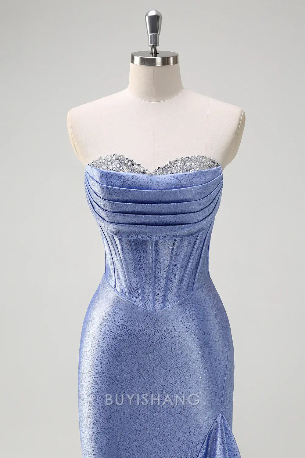 Elegant Sparkly Grey Blue Sweetheart Mermaid Long Prom Dress with Ruffles Prom Dress