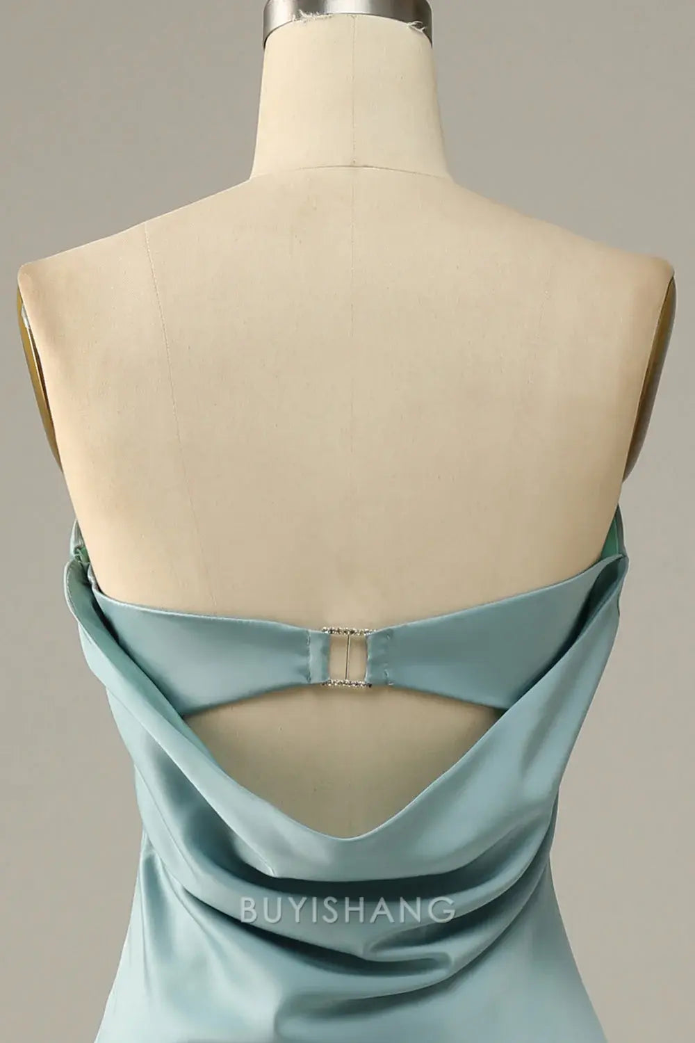 Elegant Strapless Draped Back Satin Mermaid Floor-Length Maxi Dress Prom Dress