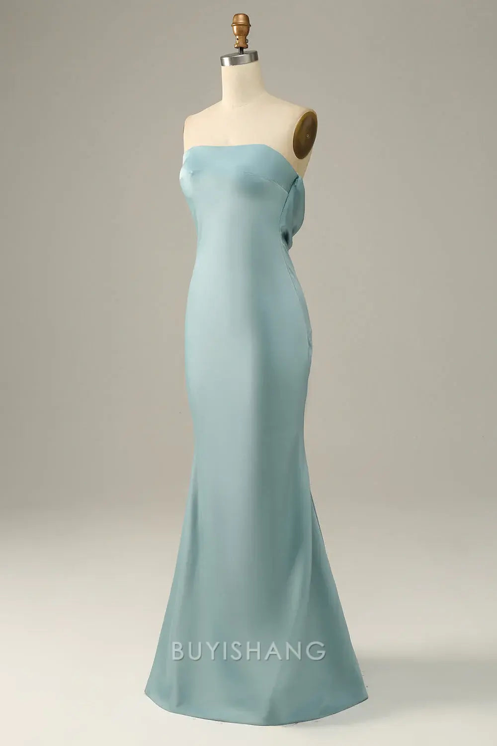 Elegant Strapless Draped Back Satin Mermaid Floor-Length Maxi Dress Prom Dress
