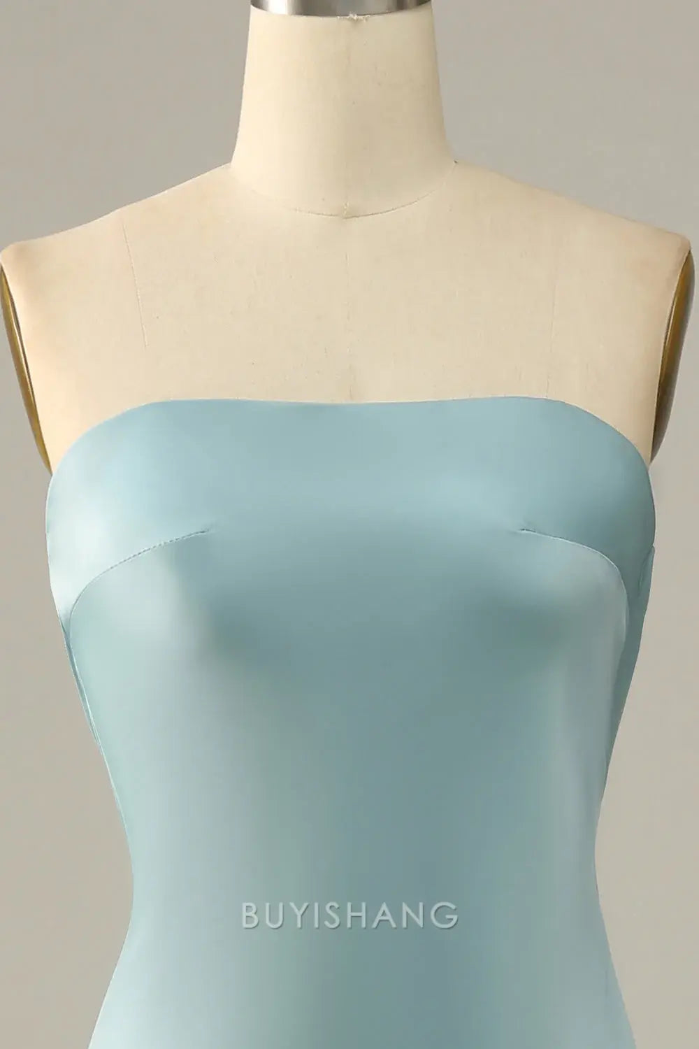 Elegant Strapless Draped Back Satin Mermaid Floor-Length Maxi Dress Prom Dress