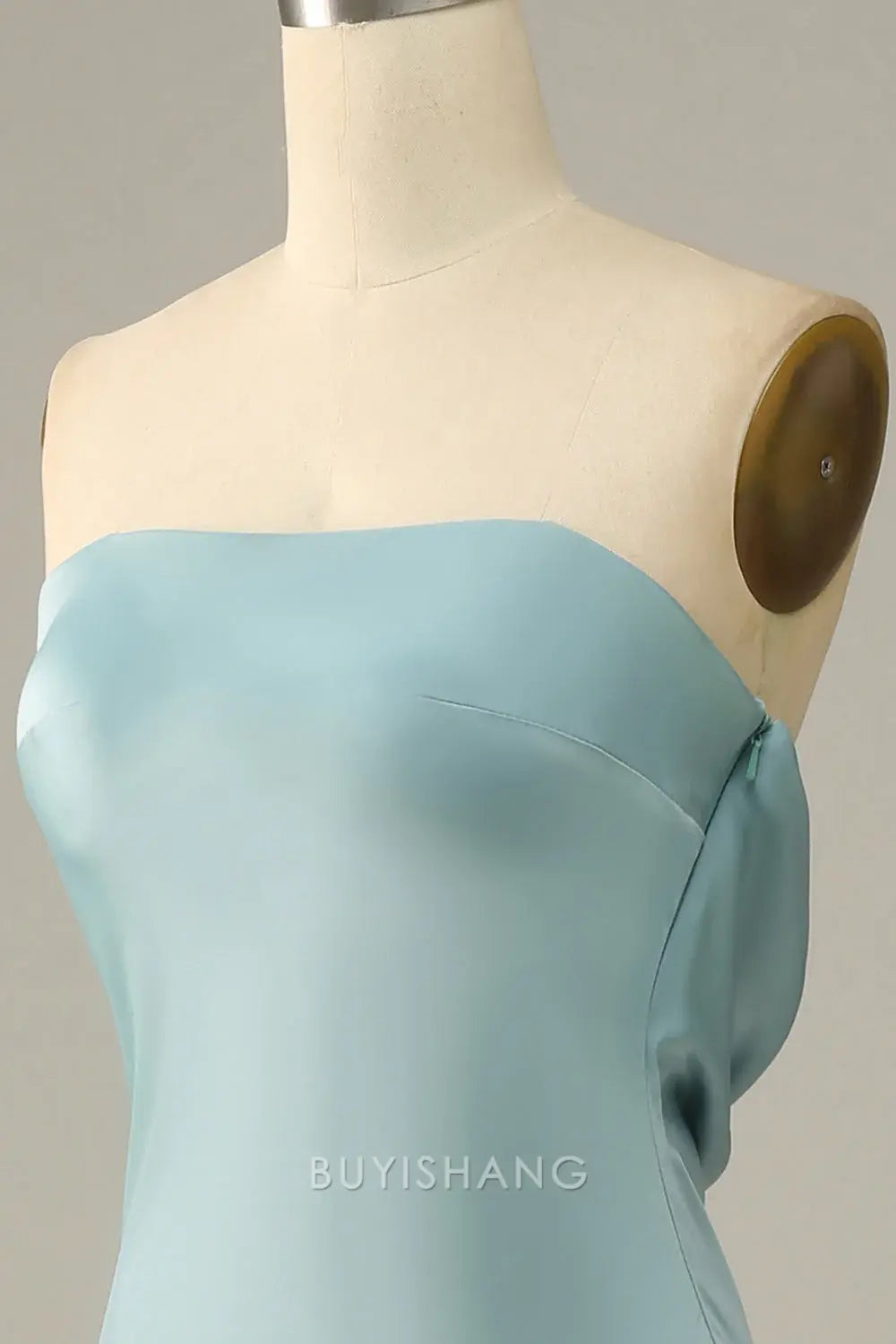 Elegant Strapless Draped Back Satin Mermaid Floor-Length Maxi Dress Prom Dress