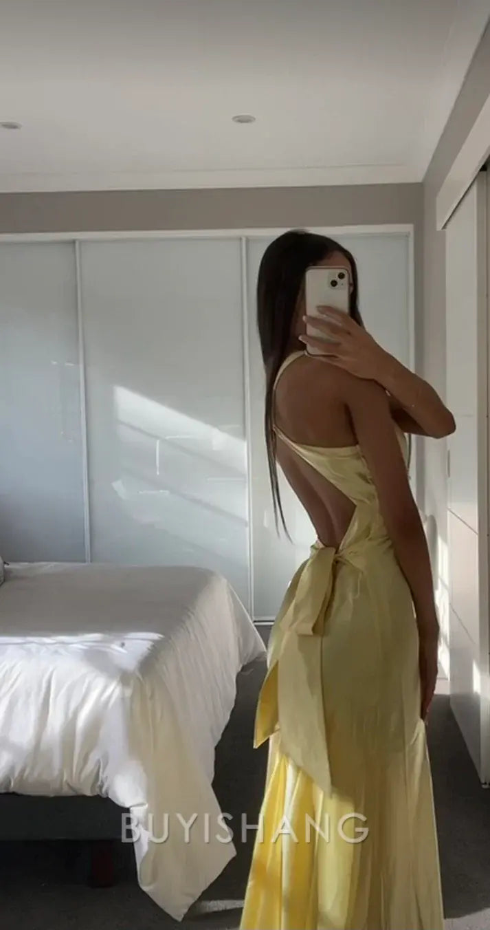 Buyishang Elegant V-neck purple satin and floor length prom dresses evening gown