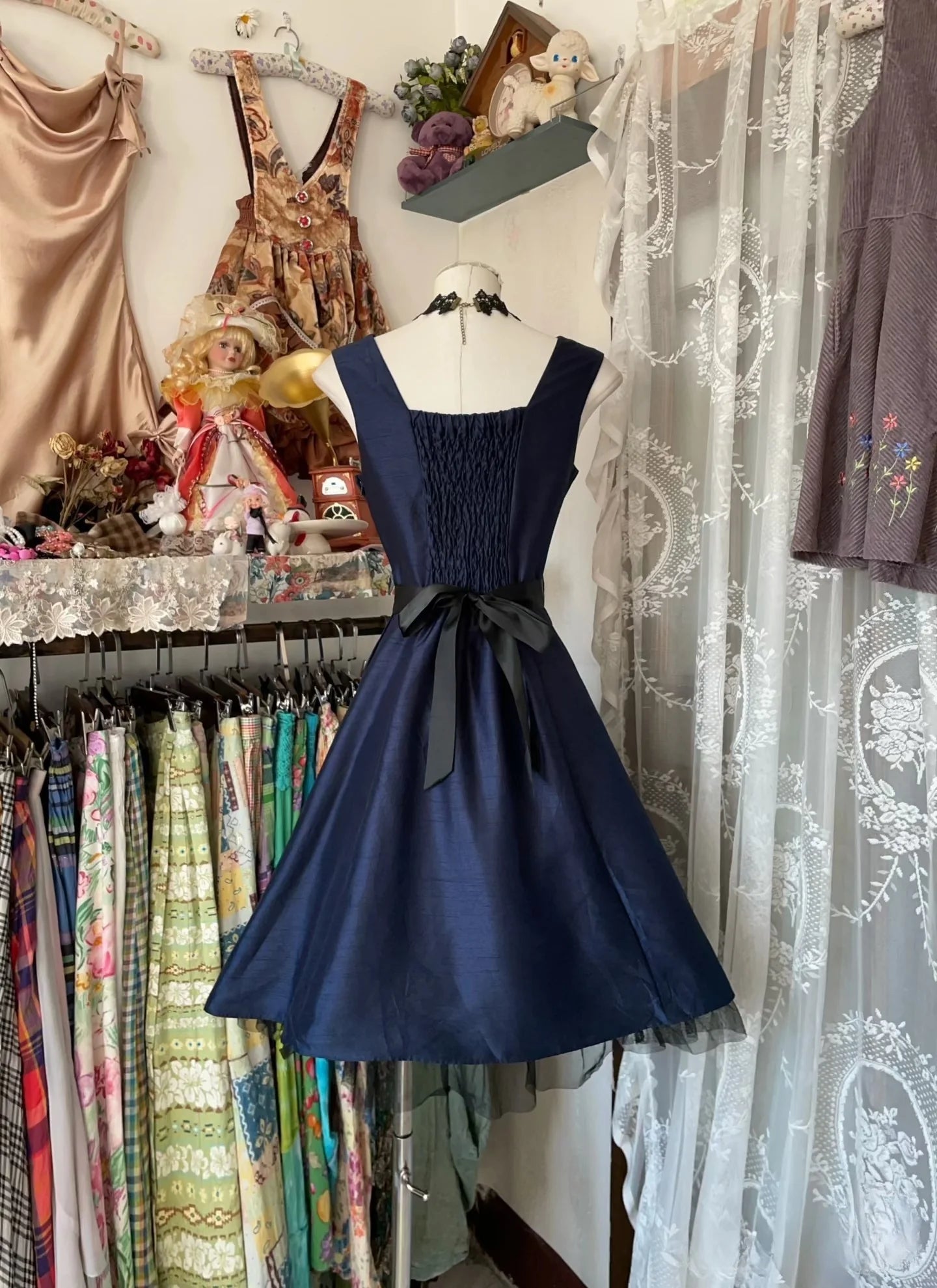 Buyishang Elegant Vintage Fashion A Line Navy Blue Short Length Homecoing Birthday Dress Prom Dresses