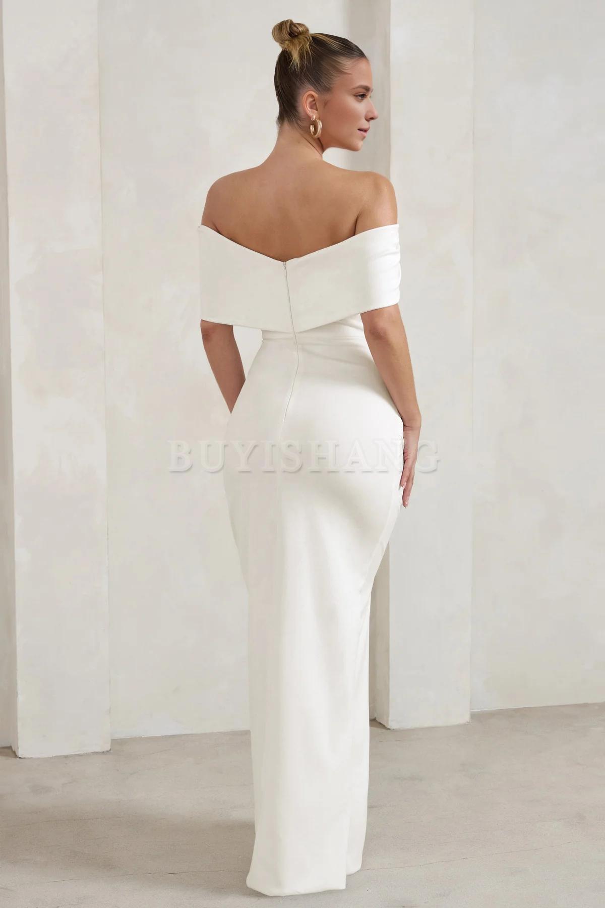 Buyishang Elegant Women Black And White Bardot Bow Detail Maxi Dress With Thigh Split formal wear dresses