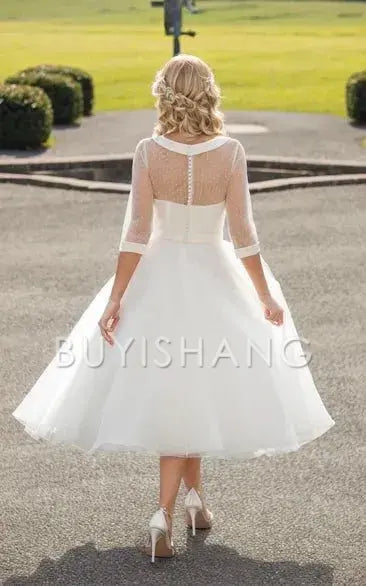 Elegant Sheer Polka Dot Sleeve Sweetheart Neck Tulle Midi Dress with Bow Detail Prom Dresses