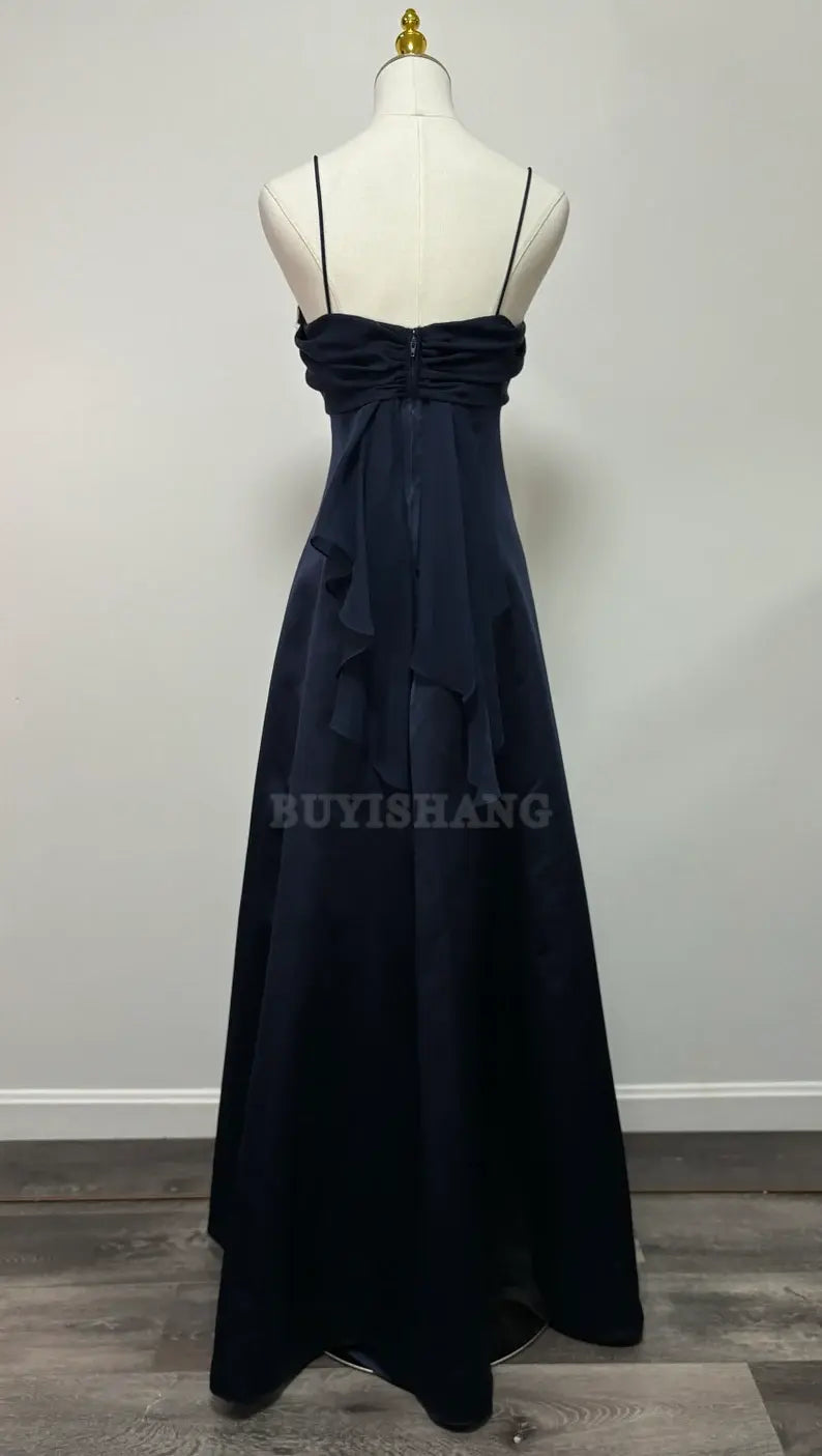 Buyishang Elegant retro navy blue slim shoulder strap one shoulder ball dress formal dress