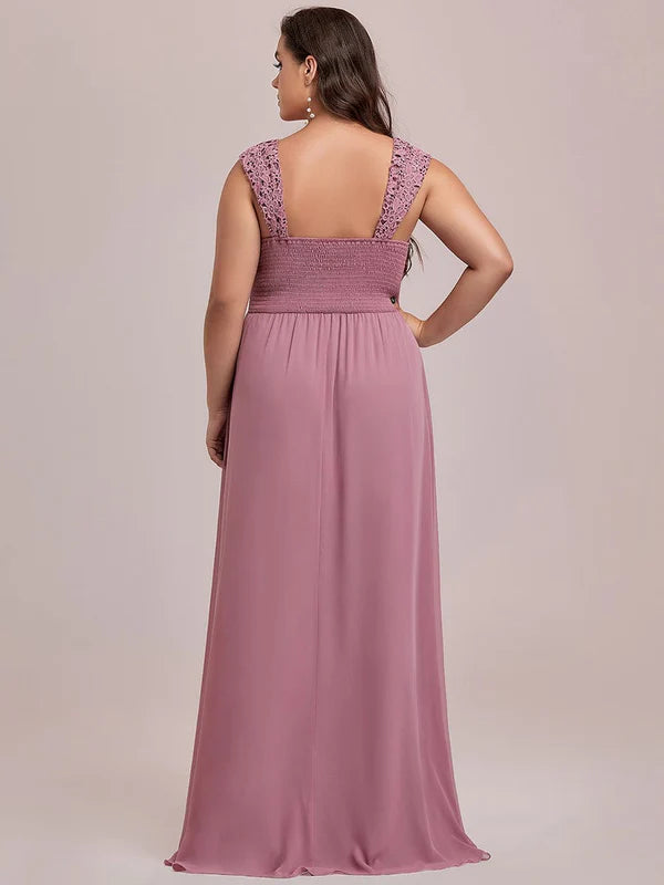Custom Size Elegant A Line Long Chiffon Bridesmaid Dress With Lace Bodice