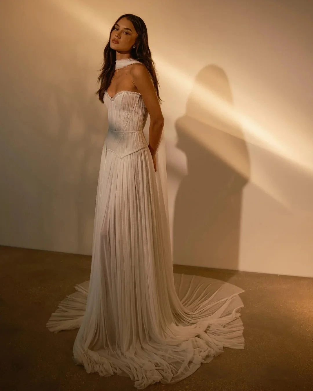 Ethereal A-Line Strapless Pleated Ivory Floor-Length Wedding Dress