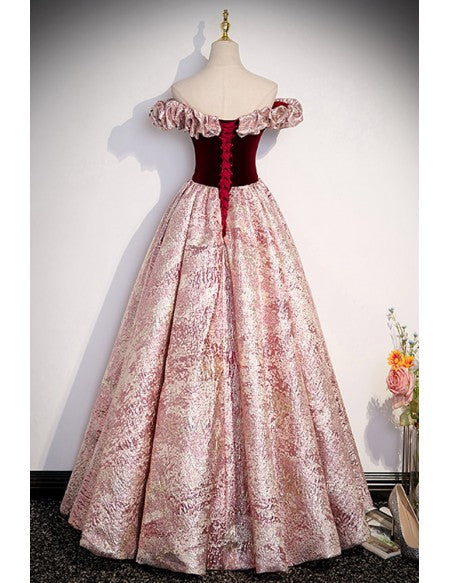 Metallic Fabric Off Shoulder Long Prom Dress For Parties