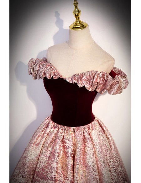 Metallic Fabric Off Shoulder Long Prom Dress For Parties