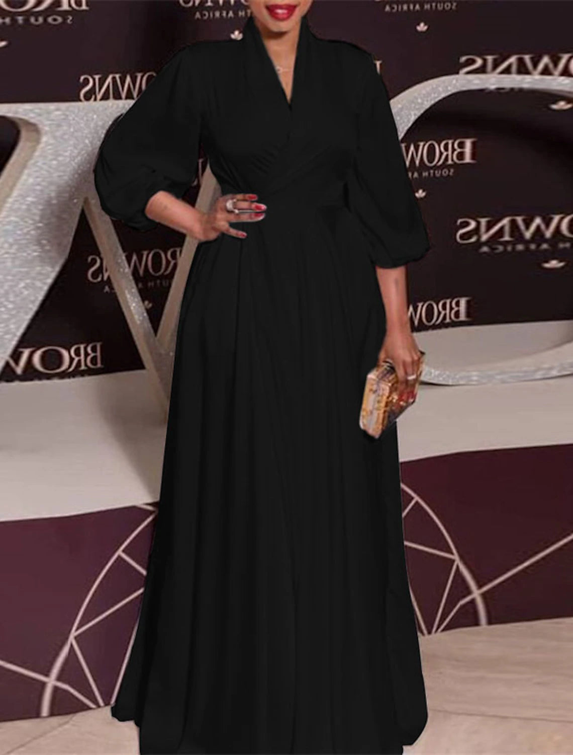 Women‘s Formal Party Dress Wedding Guest Dress Swing Dress Long Dress Maxi Dress Green Black Red Half Sleeve Pure Color Ruched Winter Fall V Neck Mature Evening Party