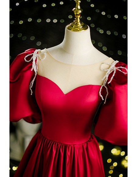 Princess Bubble Sleeves Satin Formal Dress For Parties