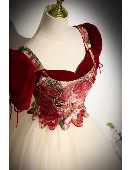 Ballgown Long Tulle Prom Dress with Flowers Pattern